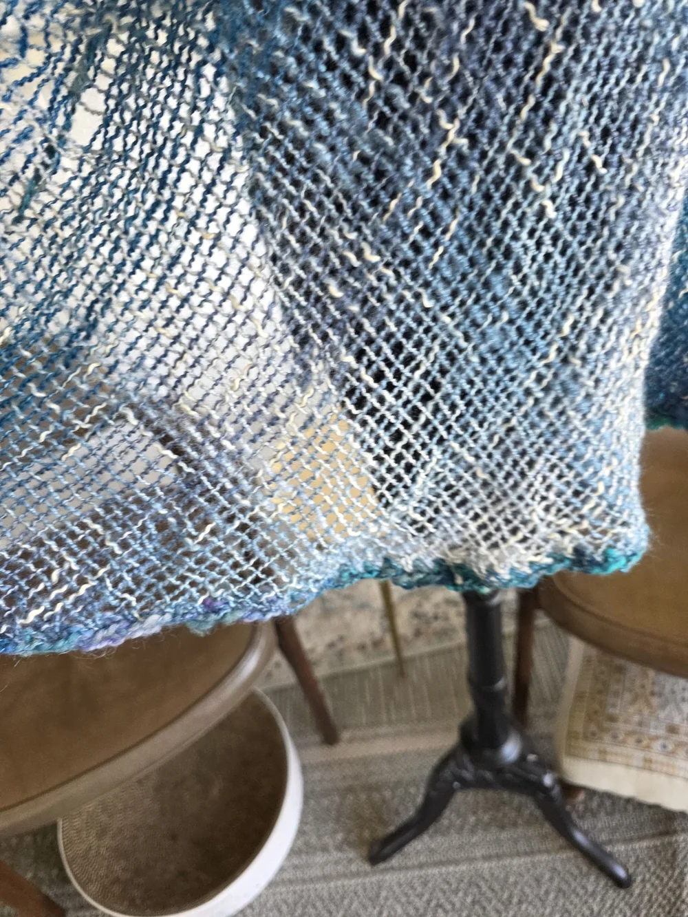 Vintage Y2K Boho Chic Triangle Shawl Blue Teal Knit Wrap Scarf Mermaidcore